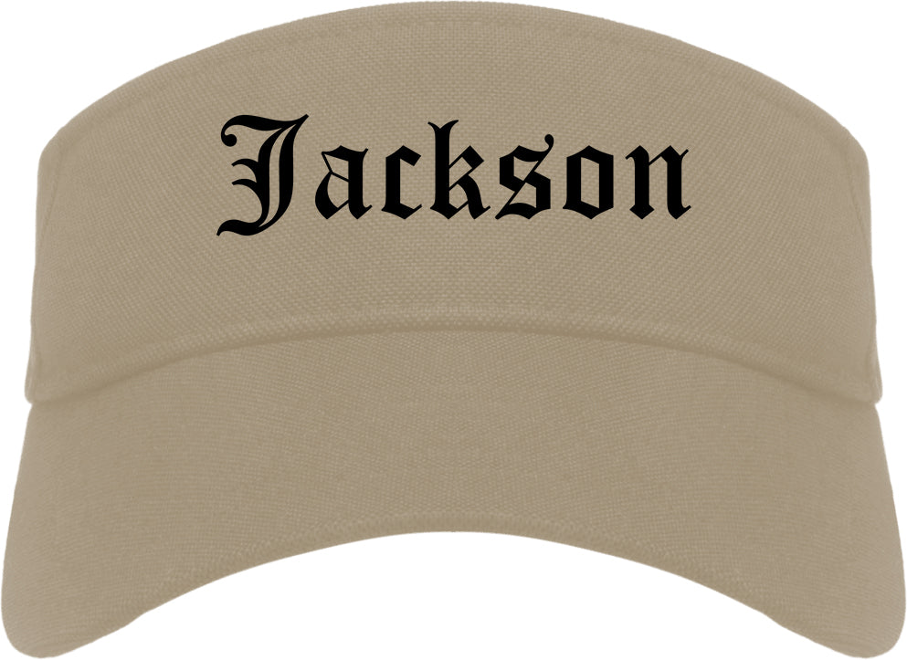 Jackson Mississippi MS Old English Mens Visor Cap Hat Khaki