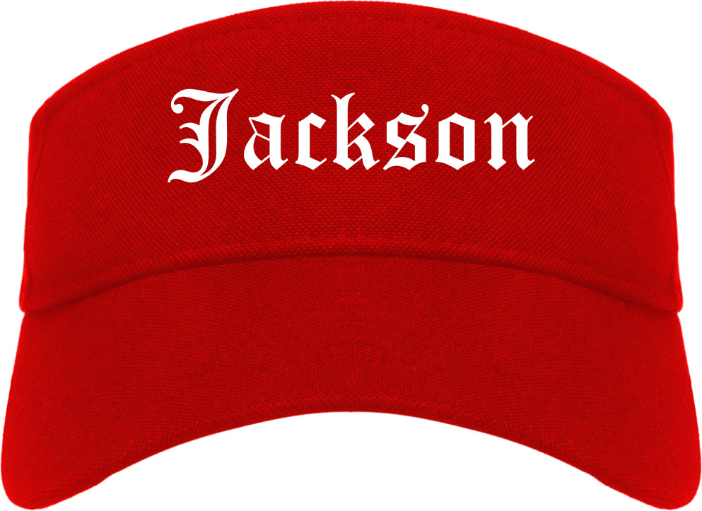 Jackson Mississippi MS Old English Mens Visor Cap Hat Red