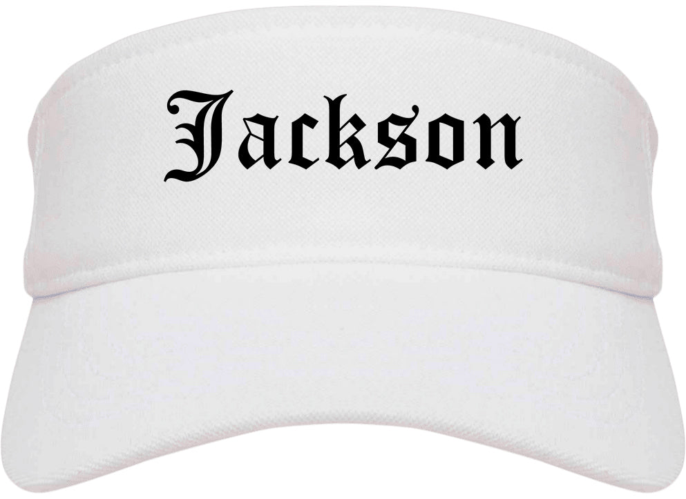 Jackson Mississippi MS Old English Mens Visor Cap Hat White