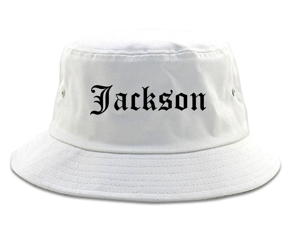 Jackson Mississippi MS Old English Mens Bucket Hat White