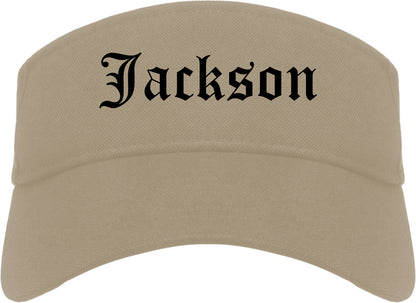 Jackson Ohio OH Old English Mens Visor Cap Hat Khaki