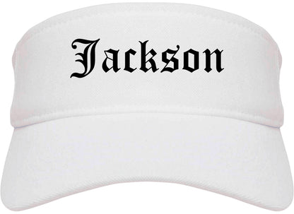 Jackson Ohio OH Old English Mens Visor Cap Hat White
