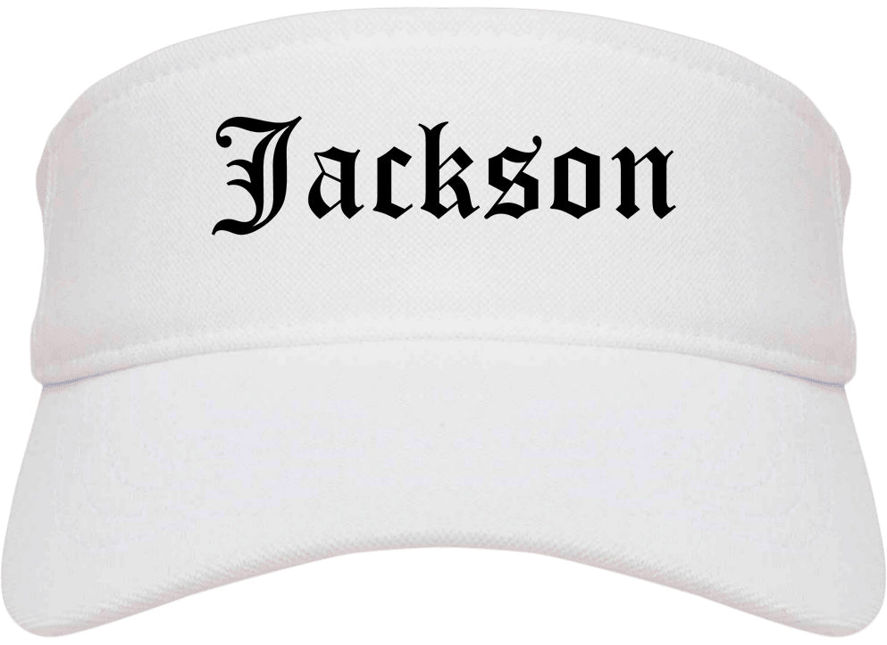 Jackson Tennessee TN Old English Mens Visor Cap Hat White