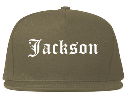 Jackson Wisconsin WI Old English Mens Snapback Hat Grey