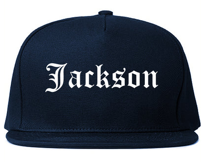 Jackson Wisconsin WI Old English Mens Snapback Hat Navy Blue