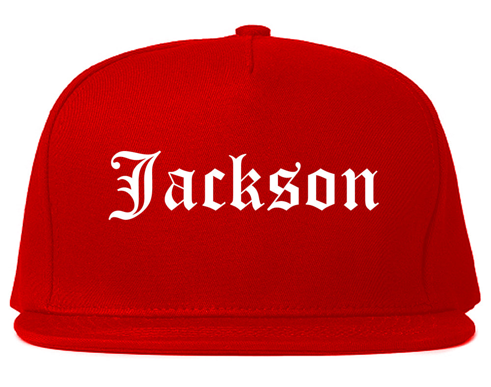 Jackson Wisconsin WI Old English Mens Snapback Hat Red