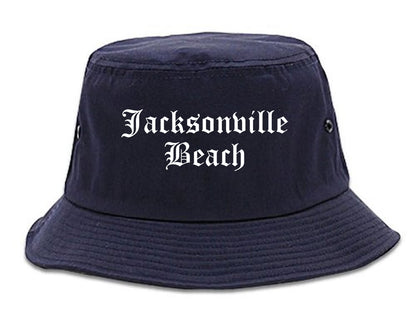 Jacksonville Beach Florida FL Old English Mens Bucket Hat Navy Blue