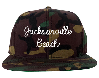 Jacksonville Beach Florida FL Script Mens Snapback Hat Army Camo