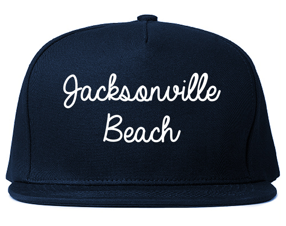 Jacksonville Beach Florida FL Script Mens Snapback Hat Navy Blue