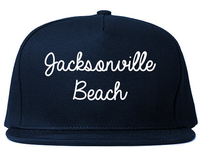 Jacksonville Beach Florida FL Script Mens Snapback Hat Navy Blue