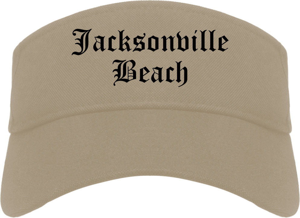 Jacksonville Beach Florida FL Old English Mens Visor Cap Hat Khaki