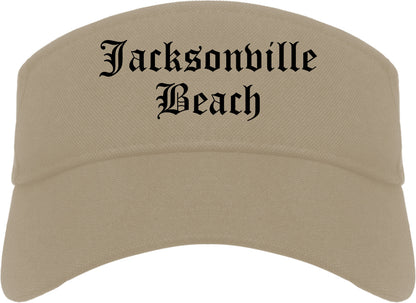Jacksonville Beach Florida FL Old English Mens Visor Cap Hat Khaki