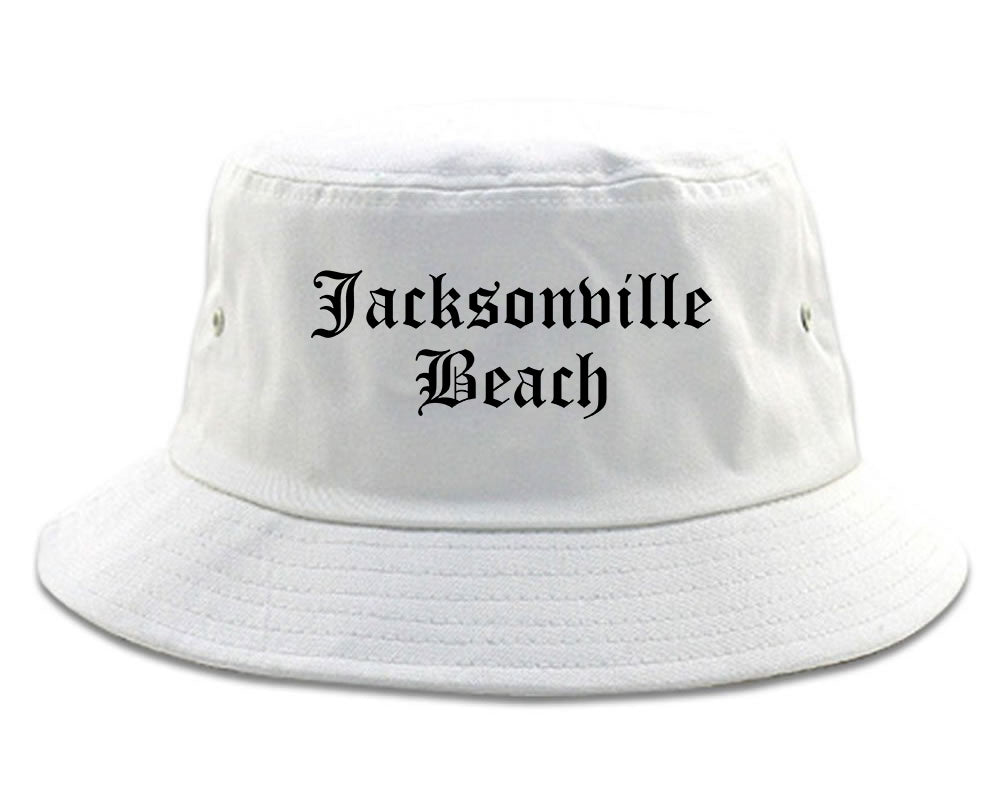 Jacksonville Beach Florida FL Old English Mens Bucket Hat White