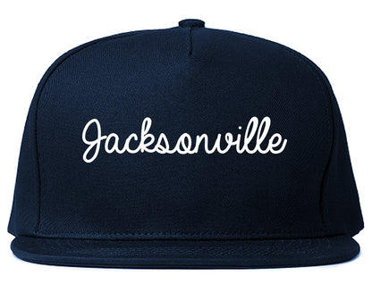 Jacksonville Texas TX Script Mens Snapback Hat Navy Blue