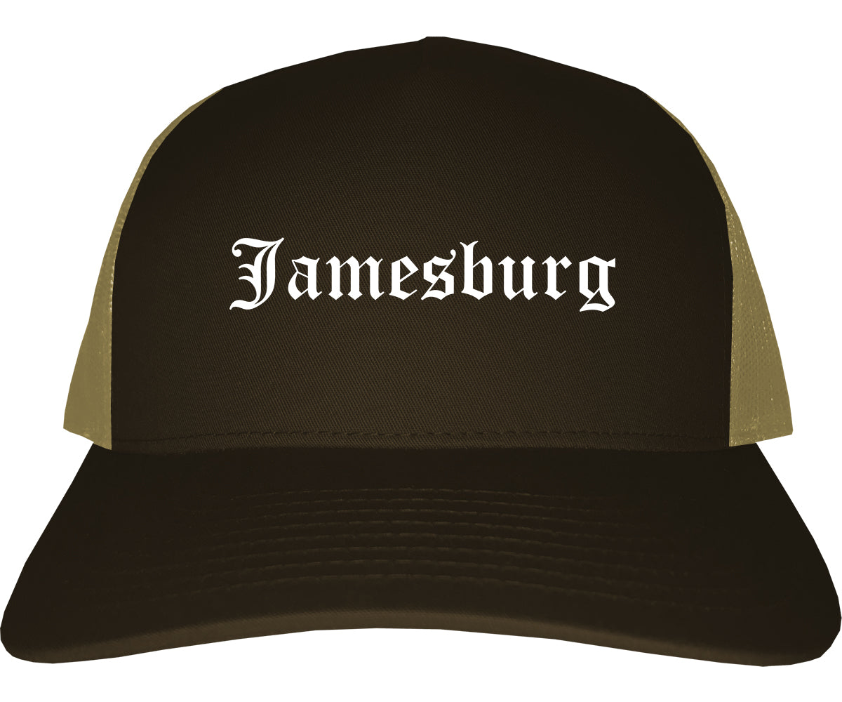 Jamesburg New Jersey NJ Old English Mens Trucker Hat Cap Brown