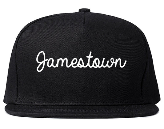 Jamestown New York NY Script Mens Snapback Hat Black