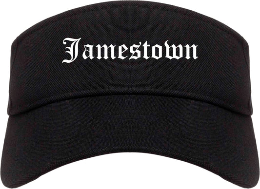 Jamestown New York NY Old English Mens Visor Cap Hat Black