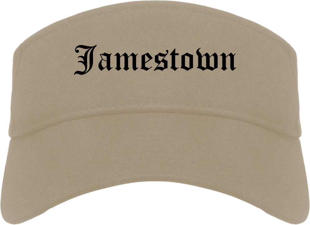 Jamestown New York NY Old English Mens Visor Cap Hat Khaki