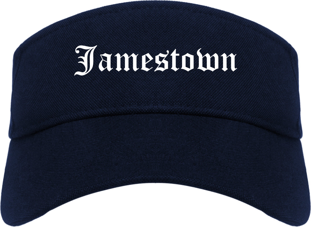 Jamestown New York NY Old English Mens Visor Cap Hat Navy Blue