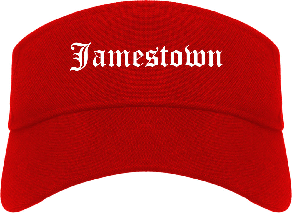 Jamestown New York NY Old English Mens Visor Cap Hat Red