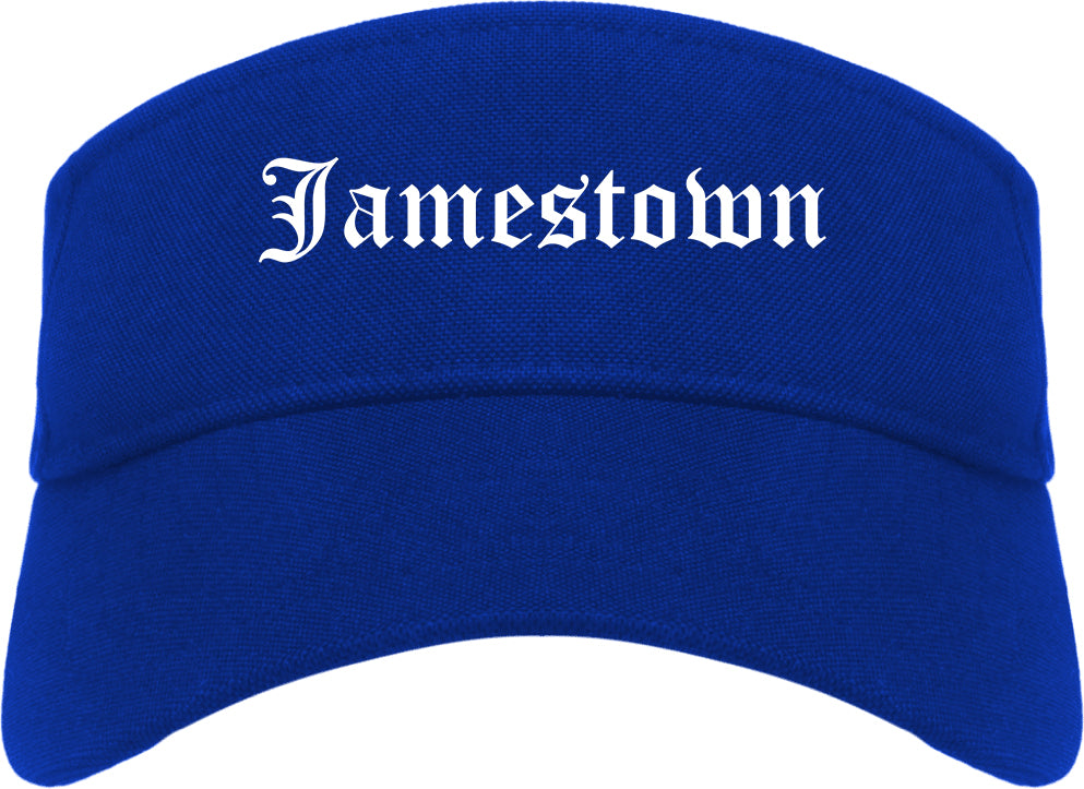 Jamestown New York NY Old English Mens Visor Cap Hat Royal Blue