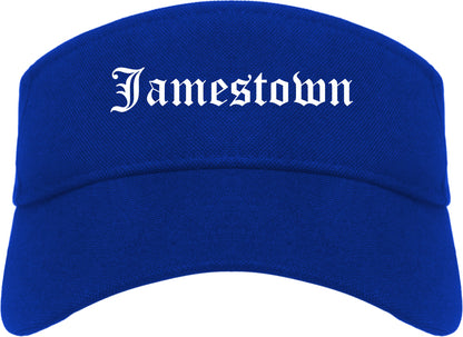 Jamestown New York NY Old English Mens Visor Cap Hat Royal Blue
