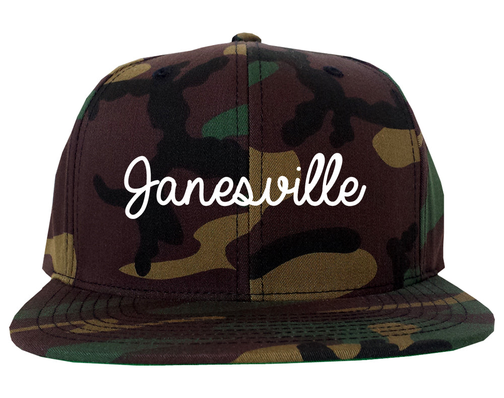 Janesville Wisconsin WI Script Mens Snapback Hat Army Camo