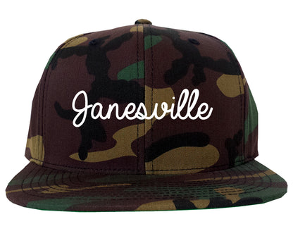 Janesville Wisconsin WI Script Mens Snapback Hat Army Camo
