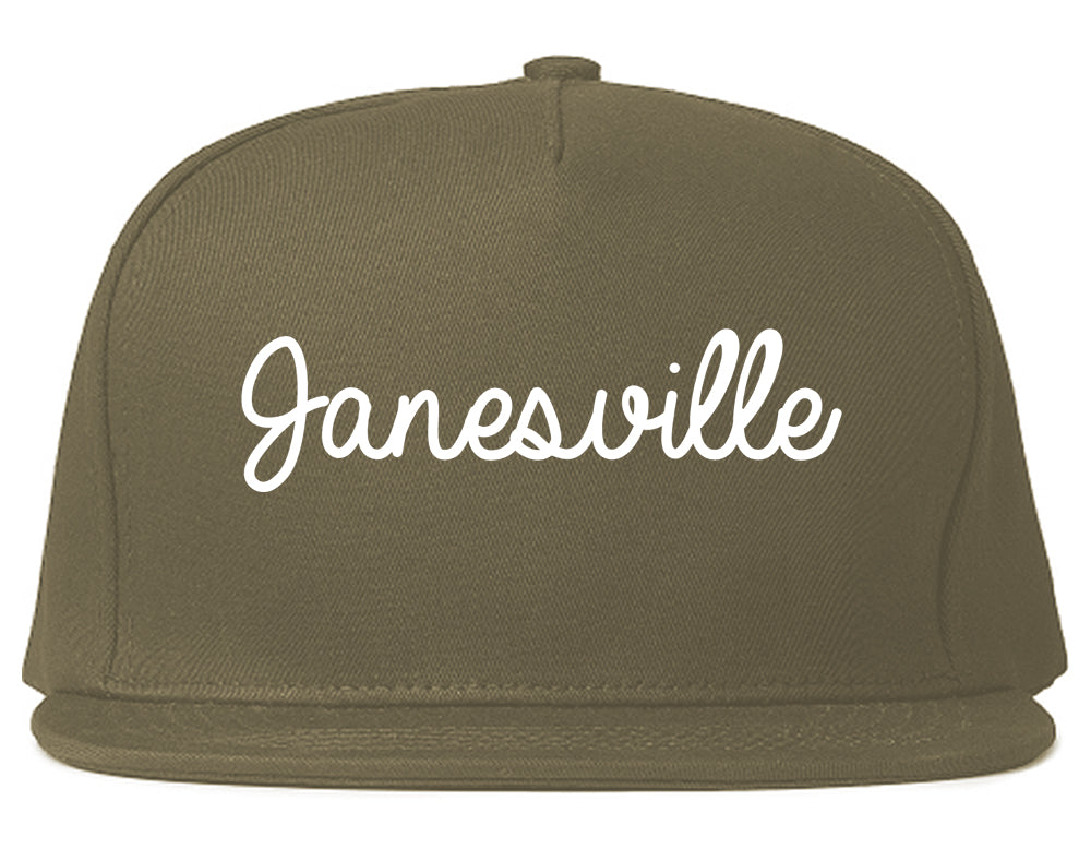 Janesville Wisconsin WI Script Mens Snapback Hat Grey
