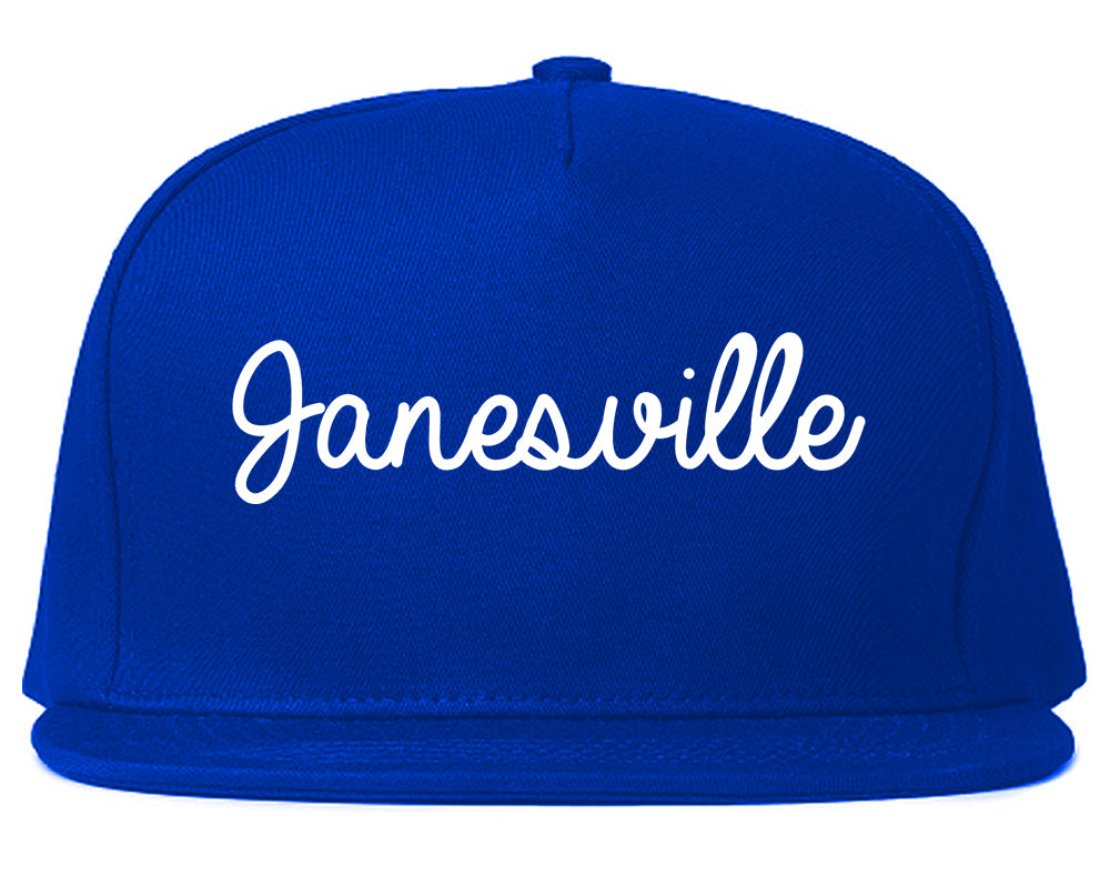 Janesville Wisconsin WI Script Mens Snapback Hat Royal Blue