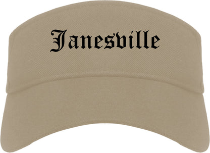 Janesville Wisconsin WI Old English Mens Visor Cap Hat Khaki