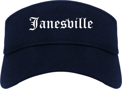 Janesville Wisconsin WI Old English Mens Visor Cap Hat Navy Blue