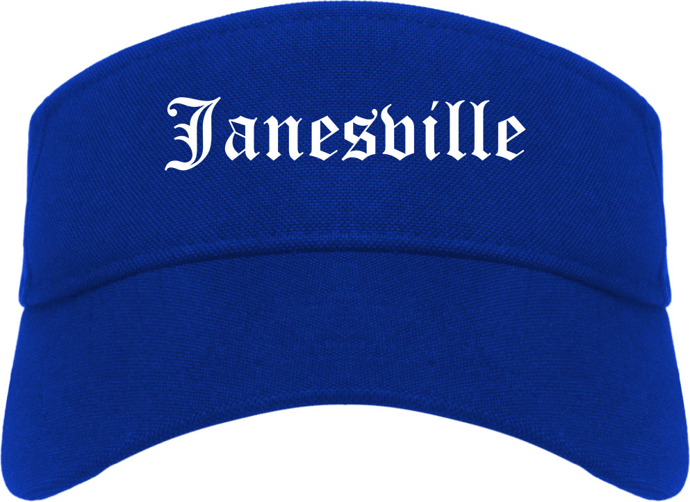 Janesville Wisconsin WI Old English Mens Visor Cap Hat Royal Blue