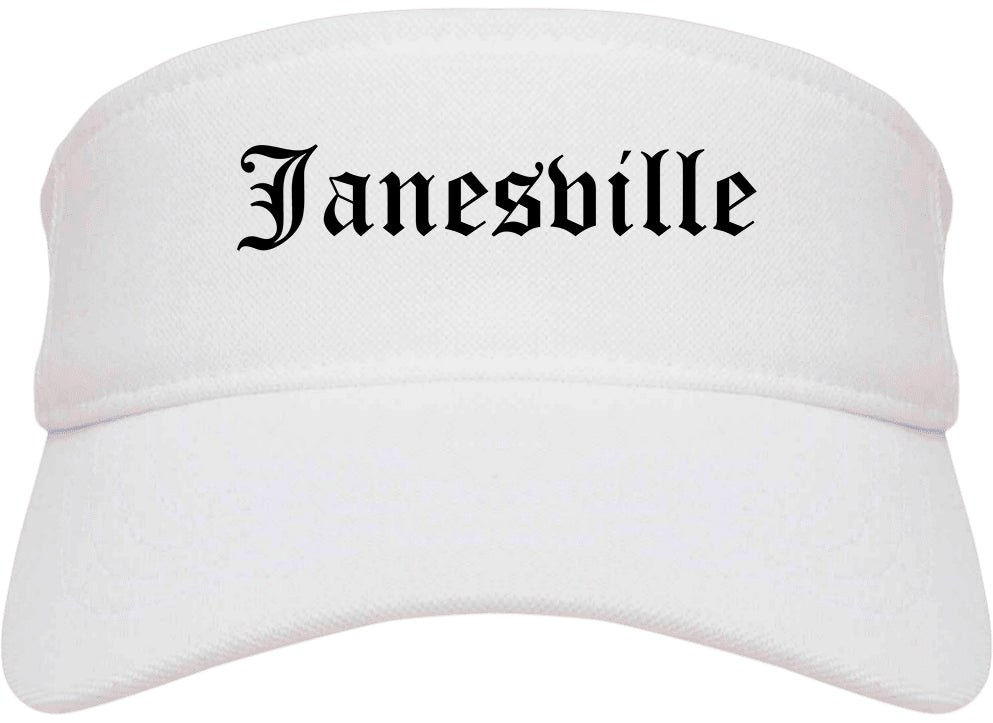 Janesville Wisconsin WI Old English Mens Visor Cap Hat White