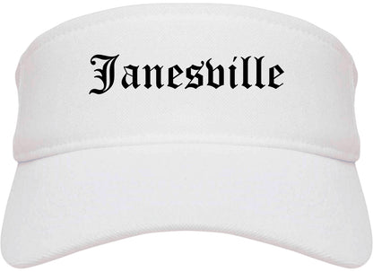 Janesville Wisconsin WI Old English Mens Visor Cap Hat White