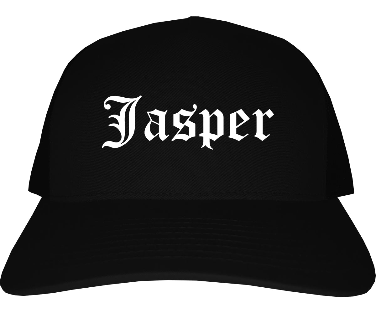 Jasper Alabama AL Old English Mens Trucker Hat Cap Black