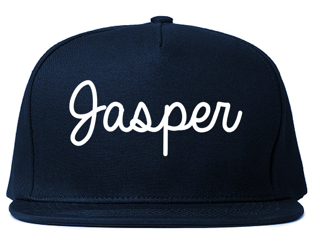 Jasper Alabama AL Script Mens Snapback Hat Navy Blue