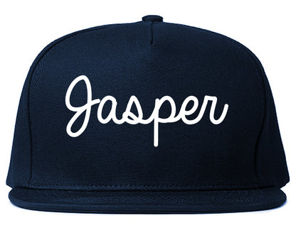 Jasper Alabama AL Script Mens Snapback Hat Navy Blue