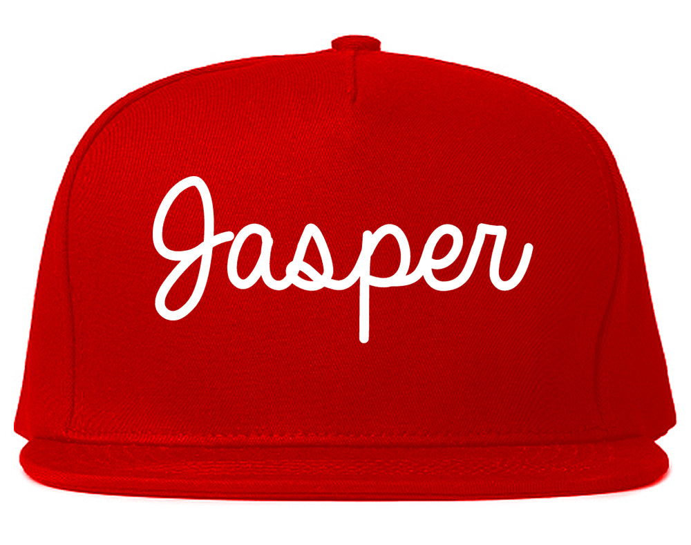 Jasper Indiana IN Script Mens Snapback Hat Red