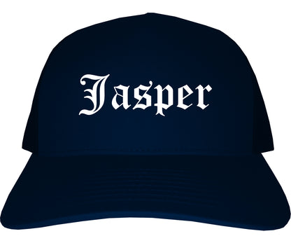 Jasper Texas TX Old English Mens Trucker Hat Cap Navy Blue