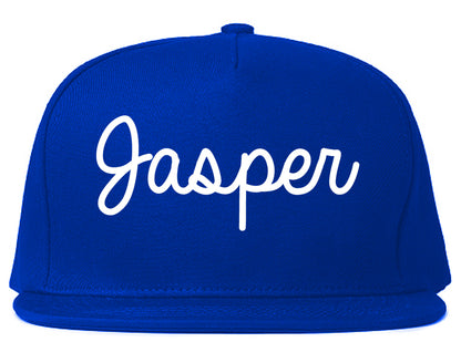 Jasper Texas TX Script Mens Snapback Hat Royal Blue