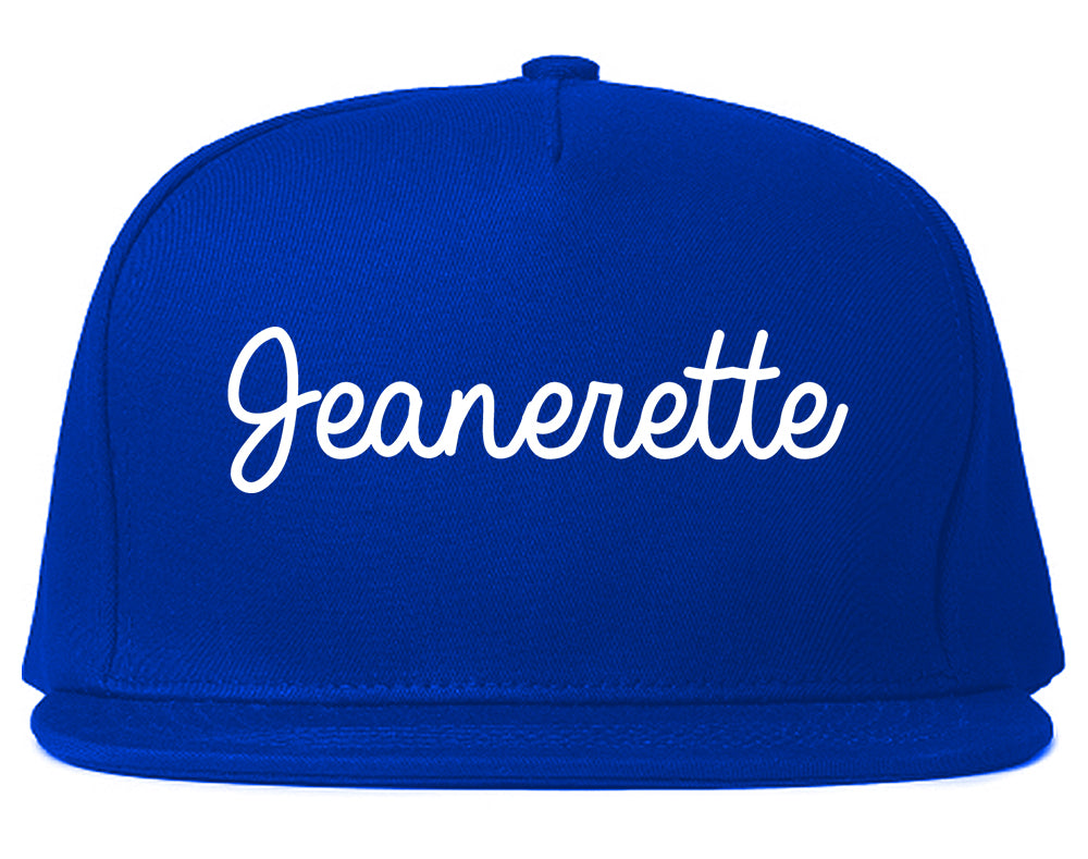 Jeanerette Louisiana LA Script Mens Snapback Hat Royal Blue