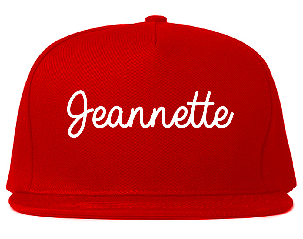 Jeannette Pennsylvania PA Script Mens Snapback Hat Red
