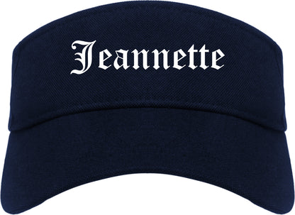 Jeannette Pennsylvania PA Old English Mens Visor Cap Hat Navy Blue