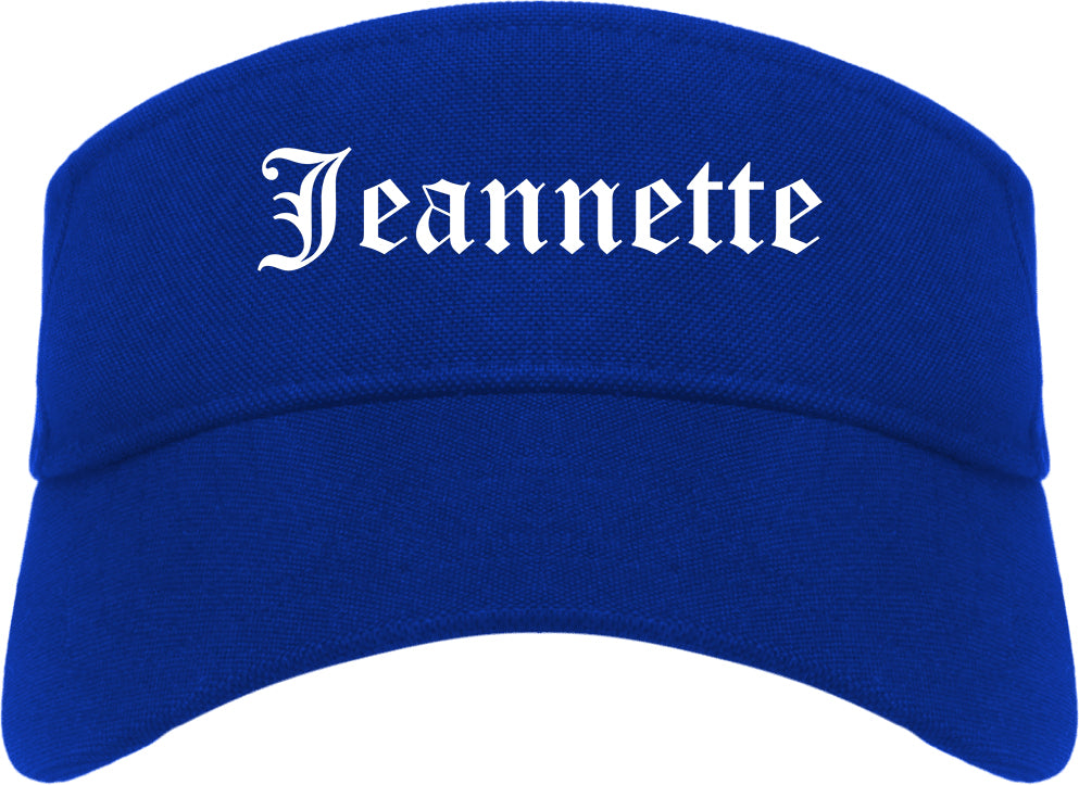 Jeannette Pennsylvania PA Old English Mens Visor Cap Hat Royal Blue
