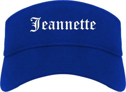Jeannette Pennsylvania PA Old English Mens Visor Cap Hat Royal Blue