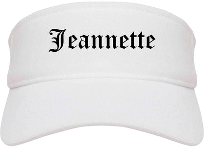Jeannette Pennsylvania PA Old English Mens Visor Cap Hat White