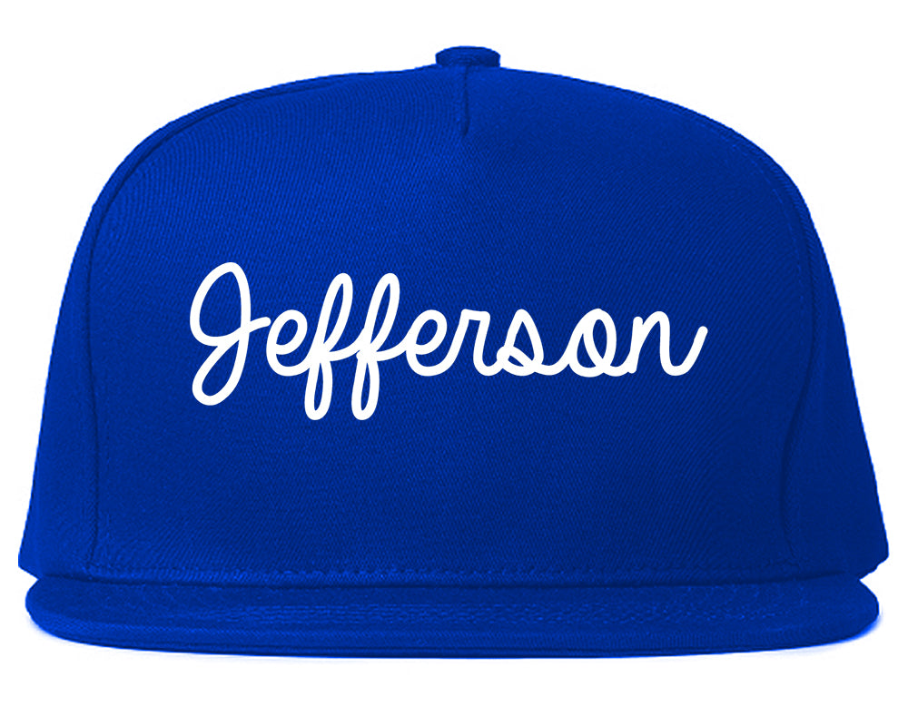 Jefferson Georgia GA Script Mens Snapback Hat Royal Blue