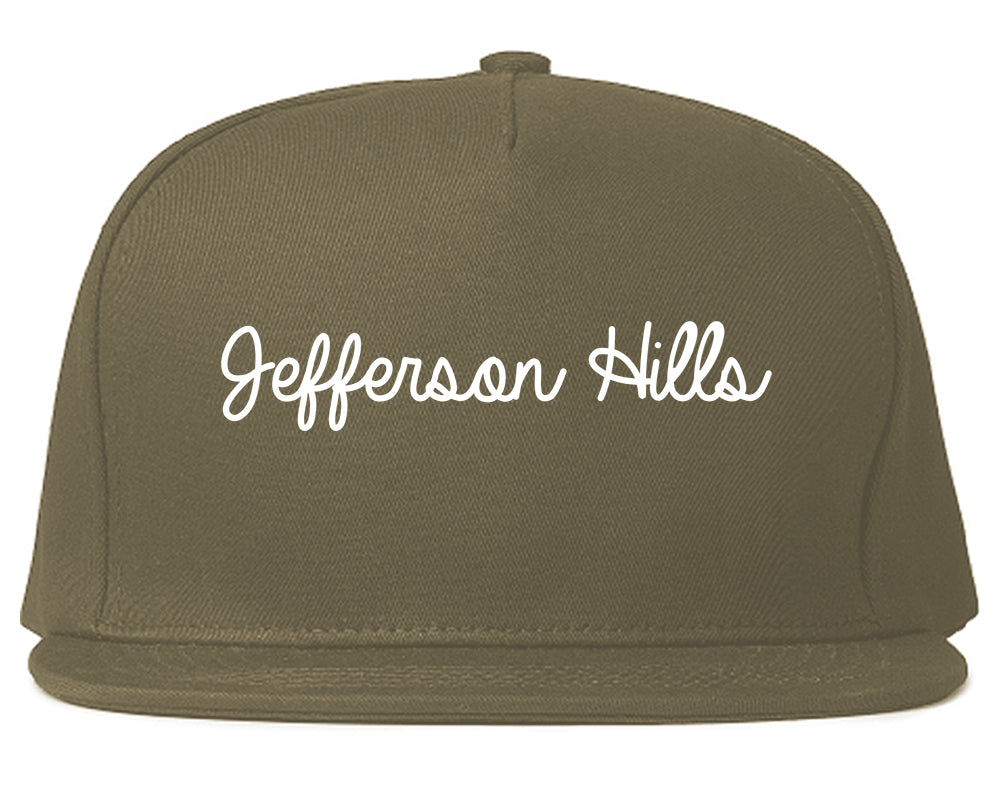 Jefferson Hills Pennsylvania PA Script Mens Snapback Hat Grey