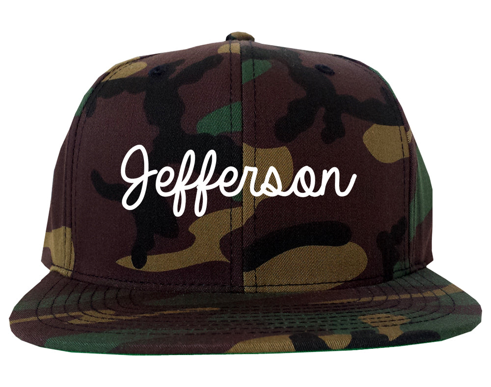 Jefferson Wisconsin WI Script Mens Snapback Hat Army Camo